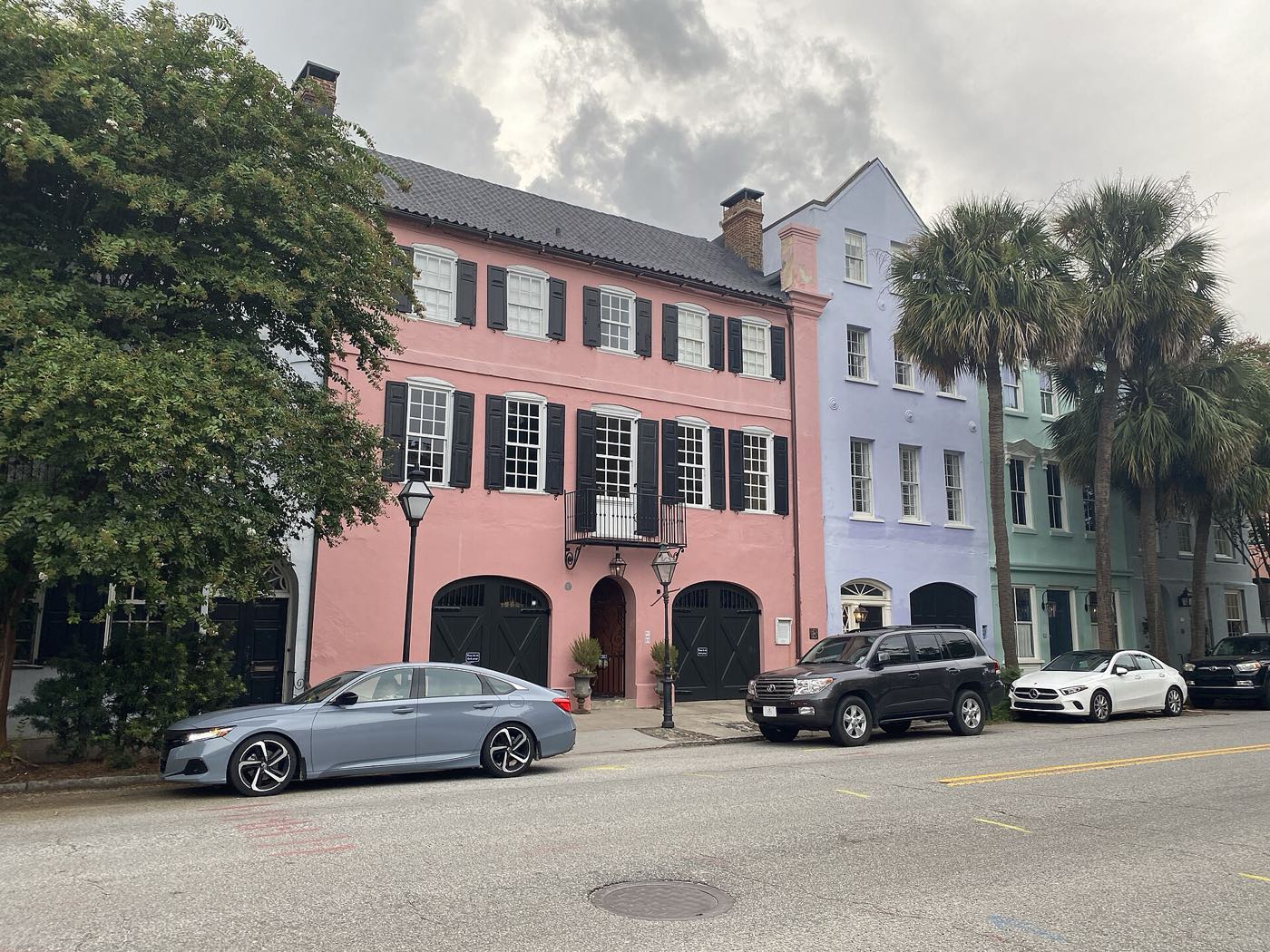Rainbow Row's pastel historic houses on East Bay Street in Charleston, South Carolina